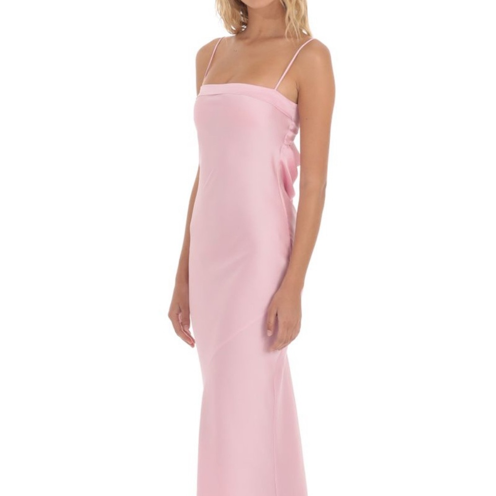 Satin Open Back Maxi Dress in Pink
